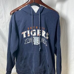 Detroit Tigers Wright And Ditson Men Large Hoodie‎ Navy Blue Distressed